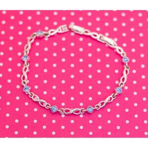 Vintage Infinity Chains Blue Rhinestones Bracelet by Avon 7 1/2 inch - P8